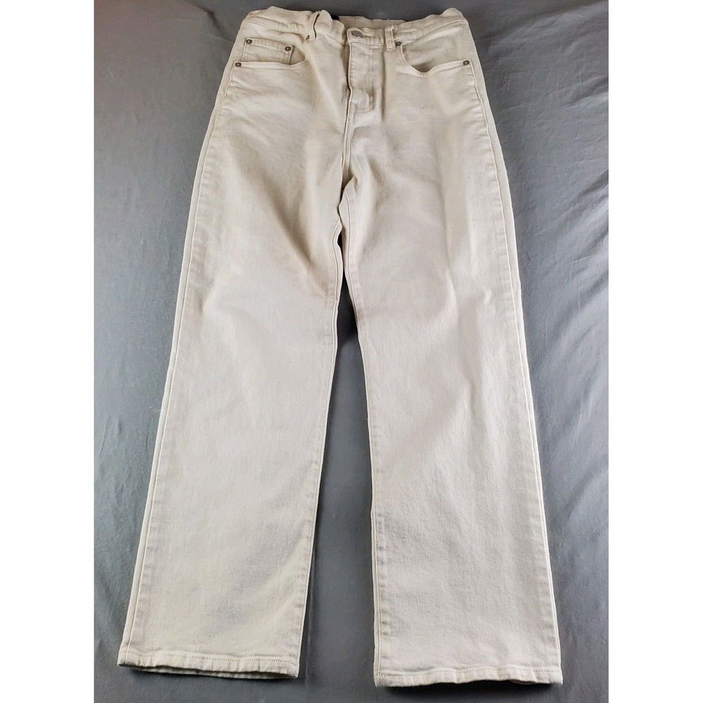 Proenza Schouler Jasper Jeans 28 Ecru High Waisted Stretch Straight Ankle Flare